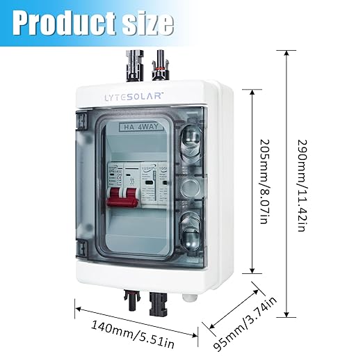 1 String 1000V PV Combiner Box 1 in 1 Out, Single String 40A DC Circuit Breaker with Solar Disconnect Function, Surge Protection, IP65 Weather-Resistant Enclosure