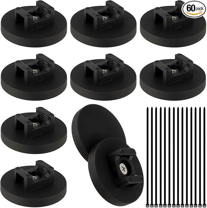 Magnetic Zip Tie Mount Wire Cable Holder, Include 10 Pcs 43mm Magnetic Cable Zip Tie Base with 50 Pcs Heavy Duty Zip, Multipurpose Wire Clips Management Base, Black