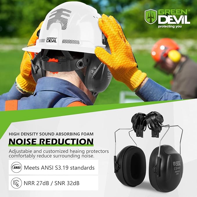 GREEN DEVIL Industrial Chainsaw Helmet with Face Shield Built in Visor and Ear Muffs 4 in 1 System ANSI Z89.1 Safety Hard Hat Adjustable Headgear Ideal for Forestry and Arborist Work Full Brim Style