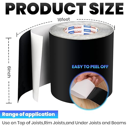ADHES Deck Joist Tape, 6" x 16', 4 Rolls Weather Resistance & Waterproof Butyl Joist Tape for Decking, Deck Flashing Tape, Ideal for Wood Decks Beams Roof, Outdoor Construction Use