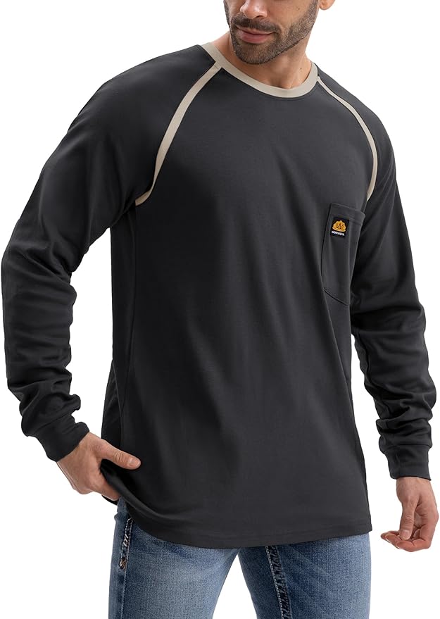 WORKWEYA 6.5oz Men's FR Shirts NFPA 2112 Lightweight Cotton Fire Retardant Shirt