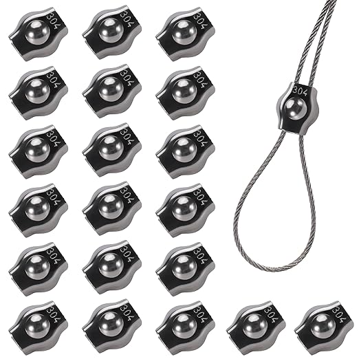 20PCS 5/32 Inches M4 304 Stainless Steel Wire Rope Cable Clip Clamp, Reusable Simplex Single Bolt Wire Rope Clips for 1/8Inch (1.5mm-3mm) Diameter Wire Cable/Wire Rope, Wire Clamp Tool for Outdoors