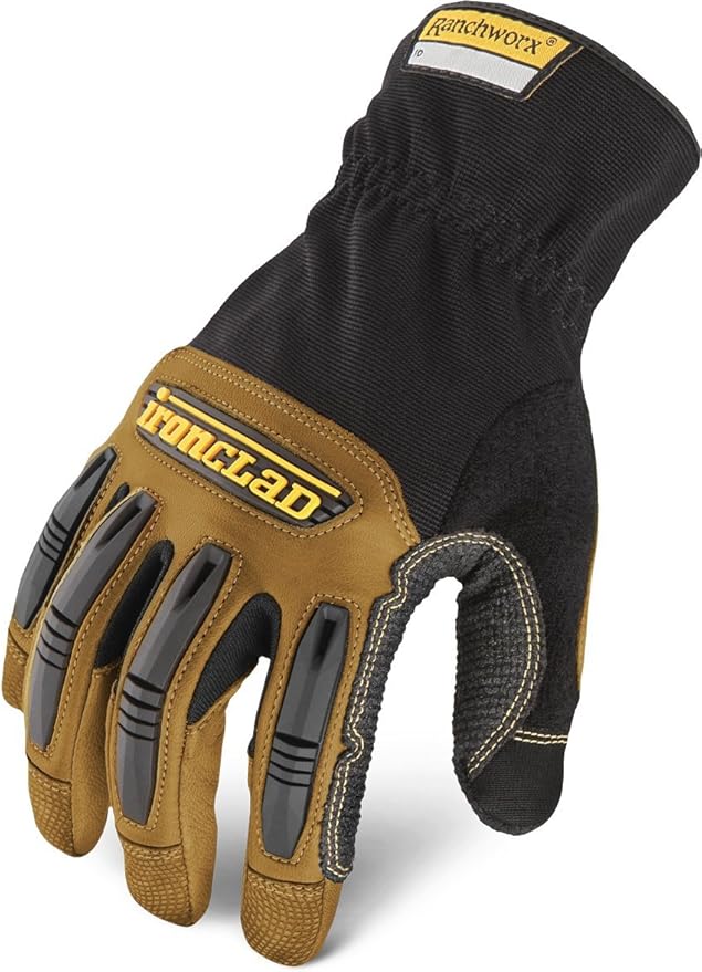 Ironclad Ranchworx Work Gloves RWG2, Premier Leather Work Glove, Performance Fit, Durable, Machine Washable, (1 Pair), RWG2-03-M,Brown/Black