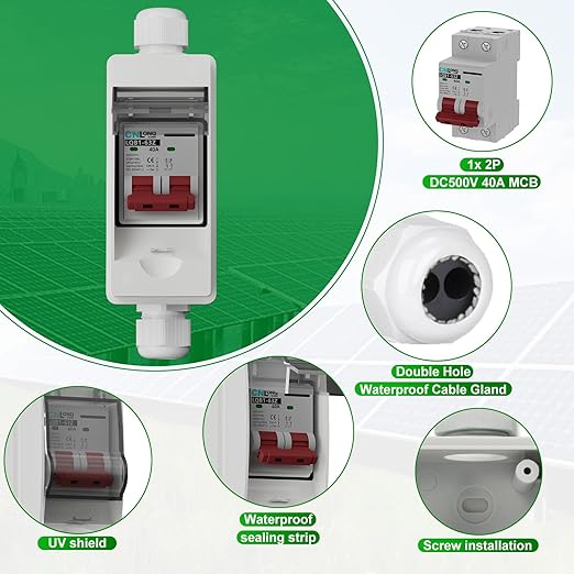 40 Amp Solar Disconnect Switch DC500V Circuit Breaker, AC 120V/240V Disconnect Box Outdoor IP65 Waterproof