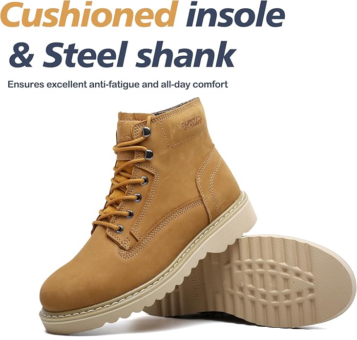 Side Zipper Soft Toe Work Boots for Men 6" with Welt Construction, Lightweight Utility Nubuck Leather Shoes, Featuring Speed Hooks, Slip & Water Resistant Mens Ankle Workboots