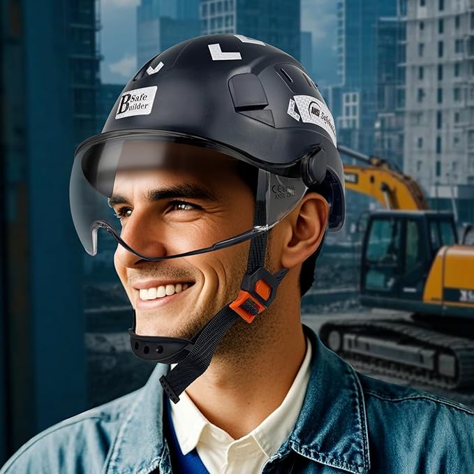 Construction Safety Helmet with Visor ABS Hard Hat Adjustable Ventilation Hardhats Industrial Work Head Protection for Men Certified ANSI/ISEA Z89.1