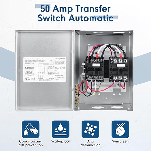 RV Transfer Switch, 50 Amp Automatic Transfer Switch for RV Speedboats Home Standby 120/240 Volt PD52 Power