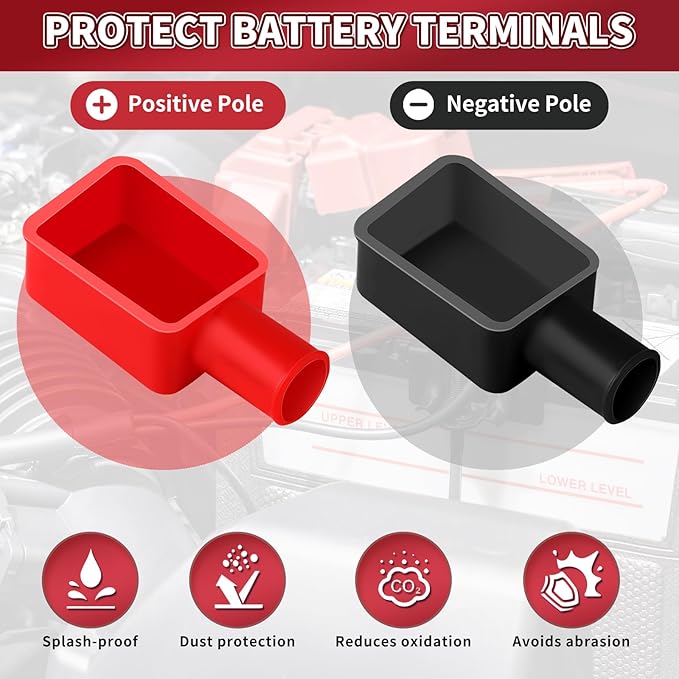 Battery Terminal Cover 8 Pcs, Battery Terminal Protector Isolate Soft Rubber, Positive Battery Terminal Cover Top Post, Battery Post Cover for Car Motorcycle Truck by XIOGZAXI