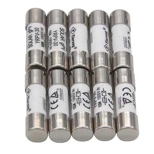 ZOOKOTO 10 Pcs 10x38mm 1000V DC Solar PV Photovoltaic Fuse 10A in line Fuse 10A UL:1000V DC In20A/40.3kA