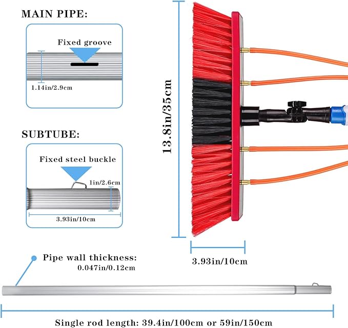 40FT Water Fed Pole Kit Adjustable Solar Panel Cleaning Kit Cleaner Tool for Window Glass Roof Outdoor Glass Brush Window Washing Equipment (40FT)