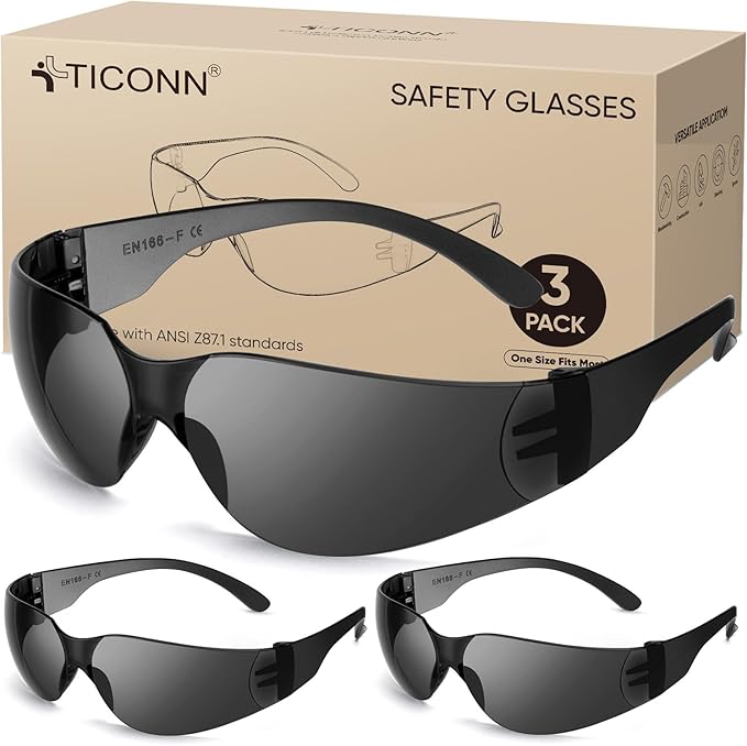 TICONN Clear Safety Glasses for Men, Safety Goggles with Scratch Impact Resistant Meets ANSI Z87.1 Standard