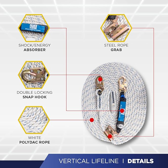 Palmer Safety Vertical Lifeline Assembly - 25FT Rope Harness Safety Lanyard with Rope Grab - Fall Protection Kit
