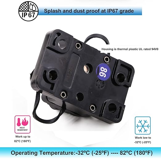 12V 20A Manual Reset Circuit Breaker for Car RV Solar Boat Trolling Motor, 20 Amp Automotive Circuit Breaker Switch Resettable 12 Volt 24V 32V DC, Overload Protection, Waterproof
