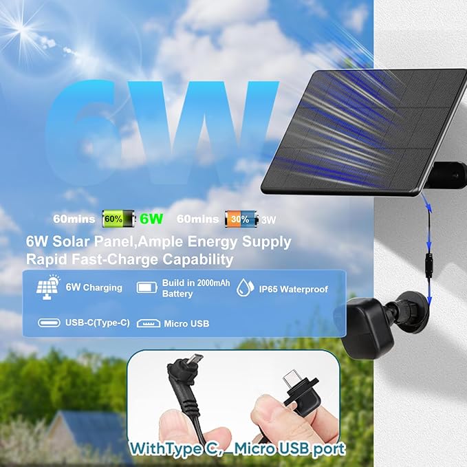 6W Solar Panel with 2000Ah Battery for Blink, Solar Charger with 360° Adjustable Mount 5.9in to 8.7in, 9.8ft Cable and Waterproof for Outdoor 4(4th Gen)/Outdoor/(3rd Gen) XT3 and XT/XT2 Camera