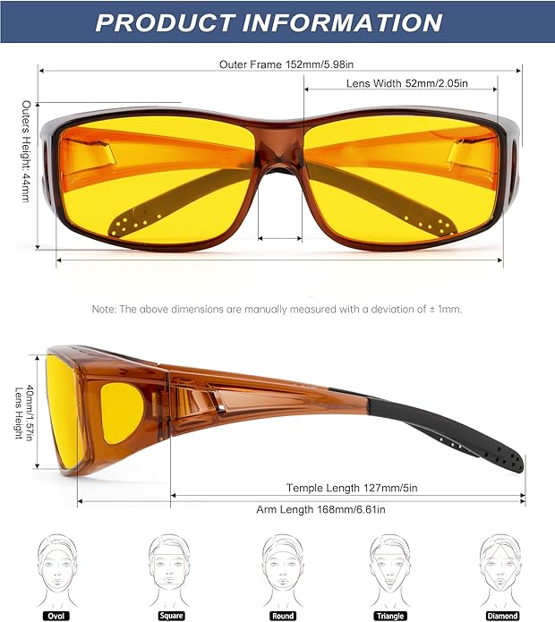 KALIYADI Night-Vision-Glasses Fit-Over-Glasses Wrap-Around Glasses: Anti Glare Night Driving Glasses for men women HD Lens