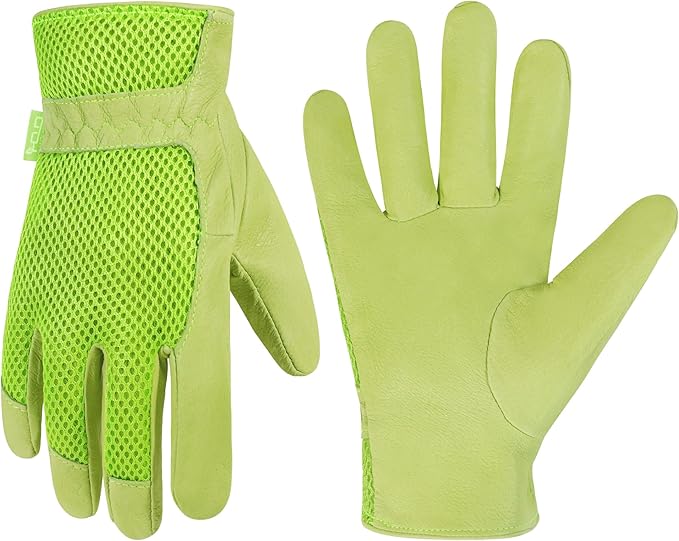 HANDLANDY Work Gloves for Women, Breathable Leather Gardening Glove for Yard Maintenance, Hand Protection with Touch Screen