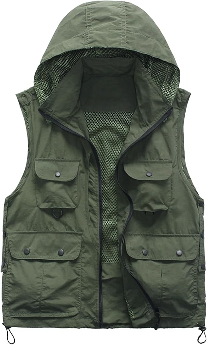 M2C Mens Hooded Mesh Multiple Pockets Traveling Vest