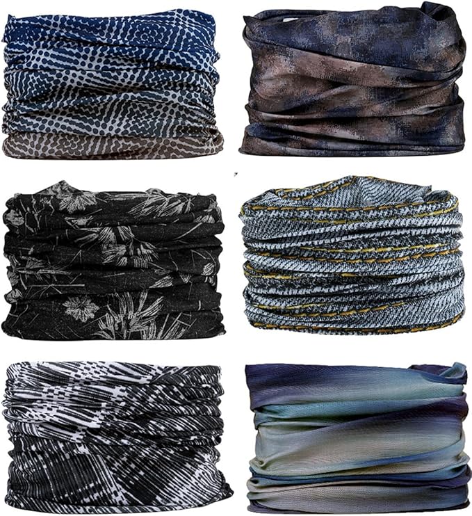 KINREE Neck Gaiter 6 Pack, Multifunctional Headwear UV Protection Breathable Headband Face Mask for Men Women Outdoor Sports