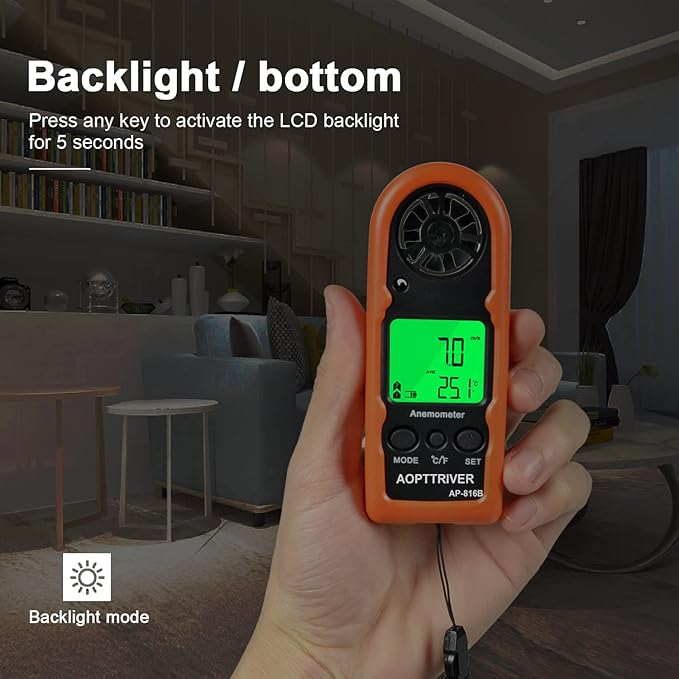 Digital Wind Speed Meter Air Flow Meter Measuring Wind Chill and Max/Average/Current/Temper Speed, Mini Anemometer for Sailing Fishing Hunting HVAC