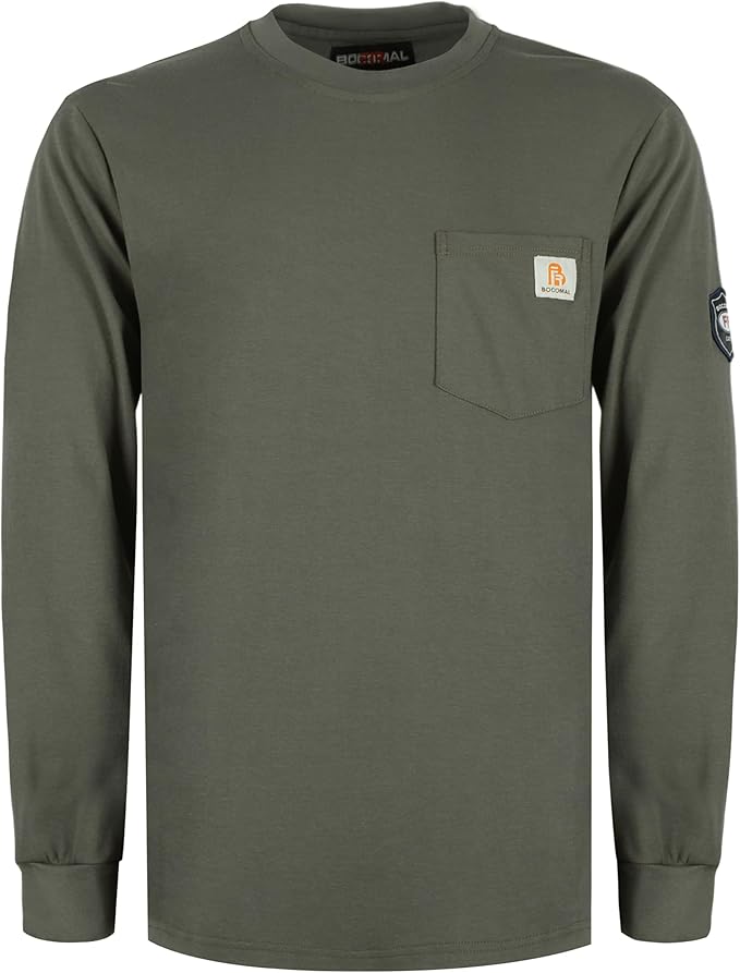 BOCOMAL FR Shirts Lightweight Classic Crew Long Sleeve Fire Resistant Shirt CAT2