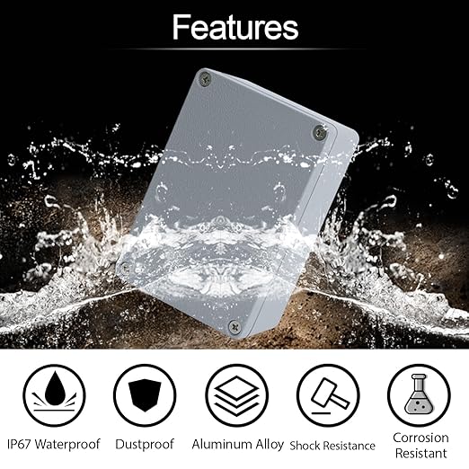 LeMotech Electrical Box, Aluminum Alloy Metal Junction Box, IP67 Waterproof Dustproof Project Box, Outdoor Universal Enclosure, Grey 4.7x3.1x2.1in (120x80x55mm)