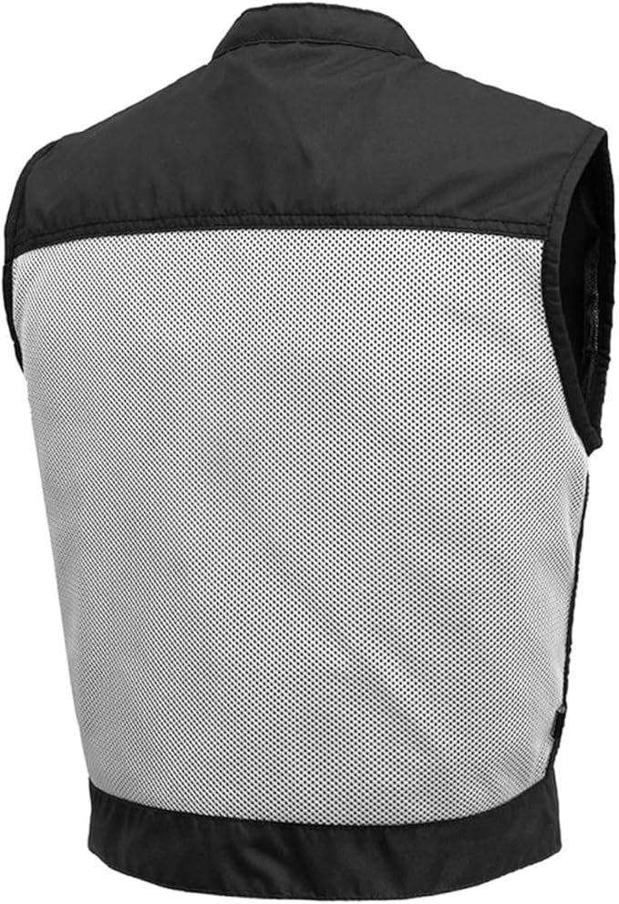 First Mfg Co Lowrider Mens Motorcycle Biker Riding Armor Club Style Black Leather, Twill, Moto Mesh, Perforated Vest