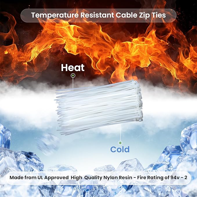 Small Zip Ties 4 inches, Clear White, 1000 Pack, Multi-Purpose, Tiny Zip Ties, UV Rated Mini Cable Ties for Cable Management, Indoors and Outdoors use - by Nirah