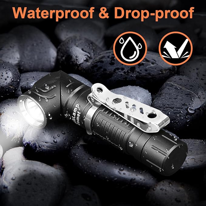 90 Degree EDC Flashlight, 1200 High Lumens Magnetic Flashlight with Clip, 6 Modes Rechargeable Led Headlamp, Pocket Tactical Flashlight for Working, Camping（Battery Included）