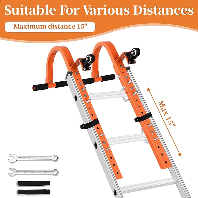 Ladder Roof Hook with Wheel Ladder Hooks for Roof Ridge, Ladder Roof Stabilizer Heavy Duty Steel, Rubber Grip T-Bar for Damage Prevention 9.4lb