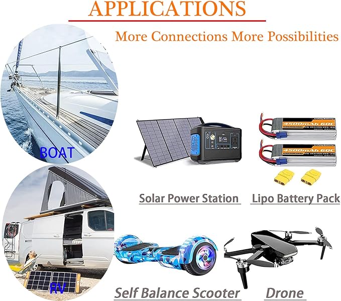 XT60 Solar Cable,10AWG 60cm Solar Connector to XT60 Female Adapter Extension Cable for LiFePO4 Battery RV Portable Power Station Solar Generator