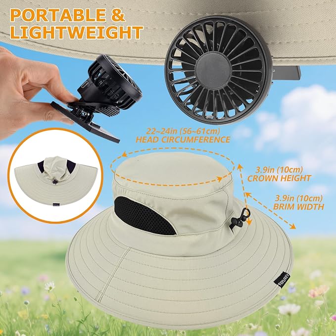 EINSKEY Solar Powered Fan Hat, UPF50+ Wide Brim Bucket Hat with Ultralight Clip-On Fans for Outdoor Hiking Fishing Gardening