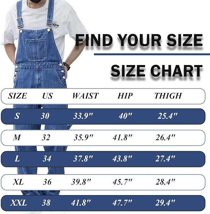 Men's Bib Overall Relaxed Fit Adjustable Strap Denim Work Pants with Large Pockets Durable Comfortable Jumpsuit for Men