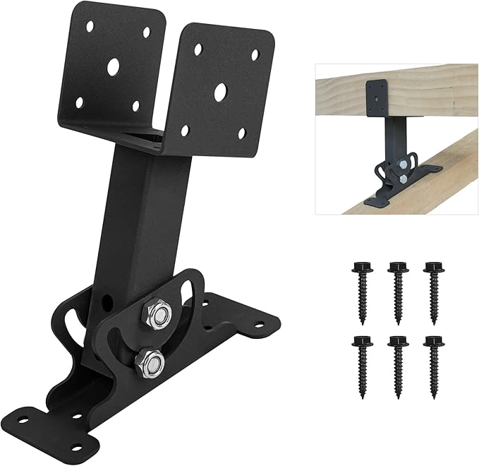 Roof Riser Brackets Kit Adjustable Pergola Roof Riser Beam Brackets Heavy Duty Roof Beam Mount Brackets for 3-1/2" Wood Post,Black