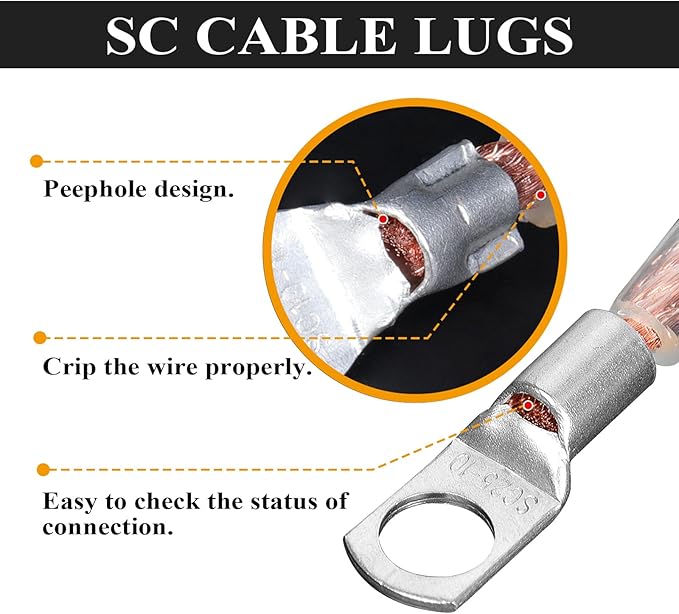 2 Gauge Battery Power Cable (5 Feet Black, 5 Feet Red) - 2 AWG Copper Clad Welding Wire with M8 & M10 SC Cable Lugs for Car, Camper, RV, Solar Low Voltage Wiring