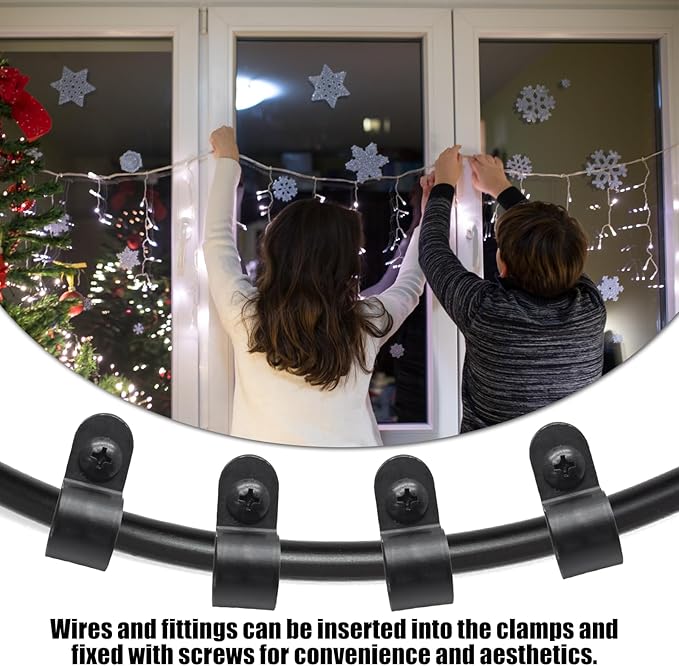 60 Pcs R-Type Cable Clip Wire Clamp, 1/2 Inch Nylon Cable Clamp Rope Light Mounting Clips Wire Fasten with 60 Screws for Wire Management and Cable Management