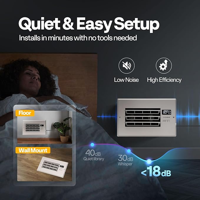 VIVOHOME 6'' x 10'' Opening Register Booster Fan with Adjustable Wind Direction Louver, Smart Intelligent Thermostat & 10-Speed Remote Control - 11.6" x 7.5" Vent Cover for Room, Floor, Wall - White