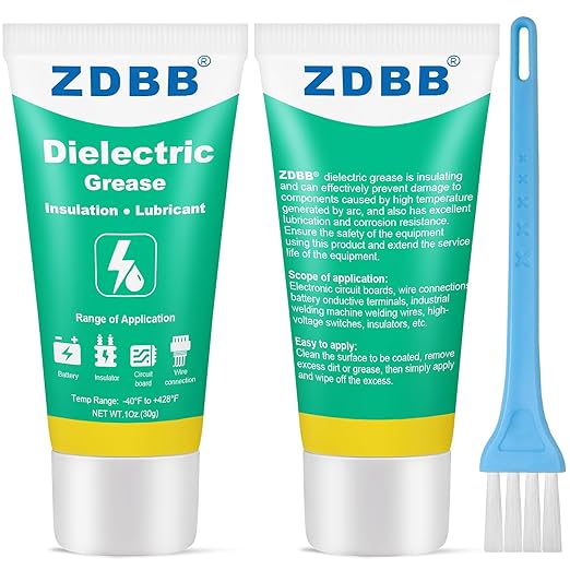 Silicone Dielectric Grease for Electrical Connectors, Die Electrical Contact Grease Spark Plug, Battery Terminal, Marine Automotive Waterproof Insulation Protection with Brush 1oz (2pcs)