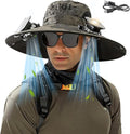 Solar Fan Hat for Men Women, Wide Brim UPF50+ Sun Hat with 2 Removable Fan 3-Speed Wind Solar&USB Charging