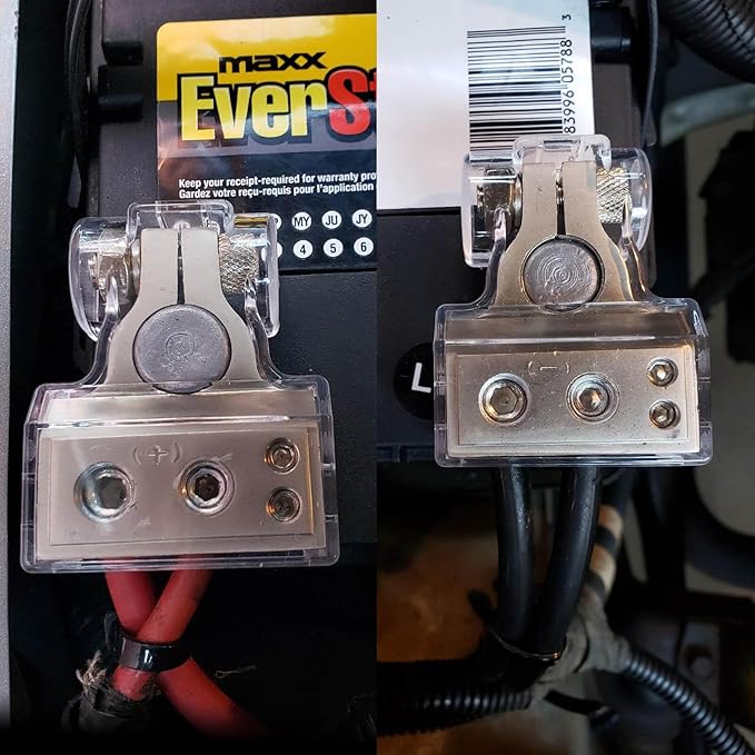 Battery Terminals, 0/4/8/10 Gauge AWG Positive Negative Battery Terminal Connectors, with 2 Clear Covers and Shims,Auto Car Audio Marine Boat Modification