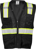 Kishigo Black Enhanced Visibility Men's Vest B100, Multi Pocket Mesh Hi-Vis Vest, Ultra-Cool Polyester, 6 Pockets, Zipper