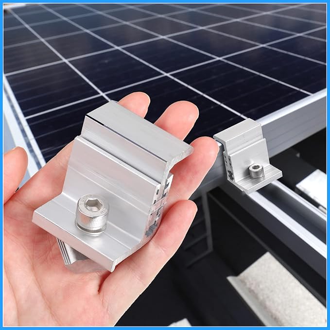 1.06 Inch Solar Panel Bracket Aluminum Solar Mid Clam with Mounting Brackets 32-50 mm Clamps Adjustable End Panel Clamps(56 Pieces)