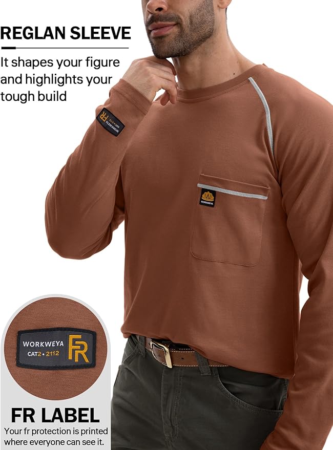 WORKWEYA FR Shirts Flame Resistant Shirt 6.5oz Men's NFPA 2112/CAT2 Long Sleeve Shirt
