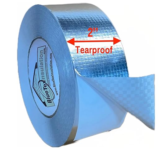 BlueTex Insulationㅤ HVAC Aluminum Foil Tape 2 inch x 150 ft (6 mil), Professional Grade Silver Duct Tape Metallic, Tear-Proof HVAC Tape, Heavy Duty, for Ductwork, Dryer Vent & Insulation - 1 Roll
