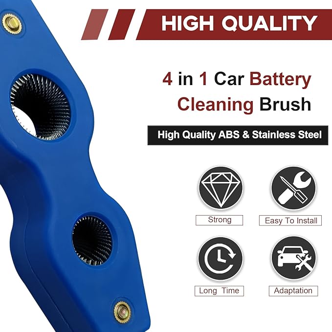 4 in 1 Car Battery Terminal Cleaning Brush, Anti-Rust Auto Battery Cleaner Brush Tool, Universal for Automotive and Marine for Plumbing Installation Soldering Brazing, Car Accessories (Blue)
