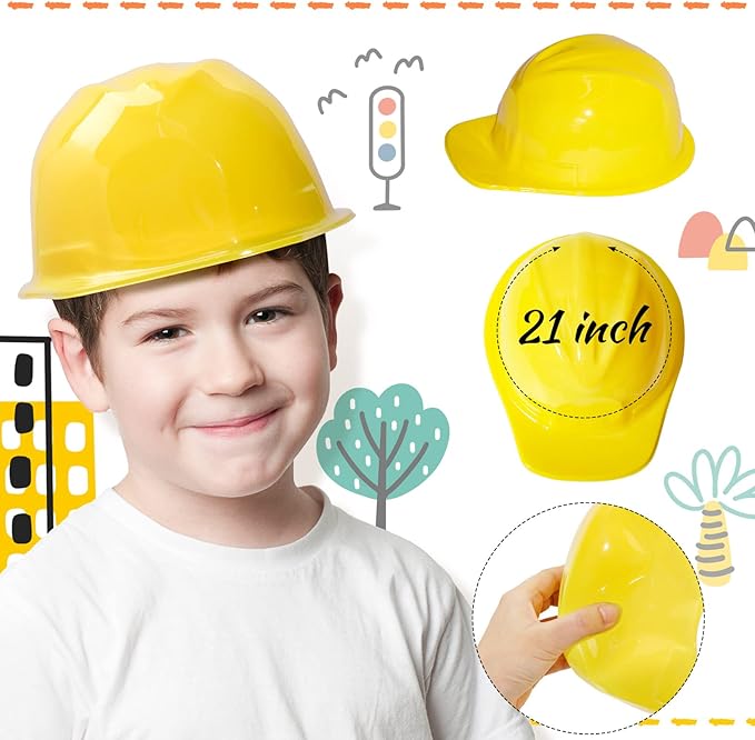 SATINIOR 24 Pcs Construction Birthday Party Supplies Kid Construction Hat and Vest Worker Costume Kids Role Play Dressing up