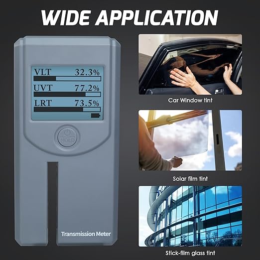 Digital Window Tint Meter Car Side Window Tint Tester, Sun Control Film Tint Reader Tool with Auto Display Rotation & Auto Calibration for VL/UV/IR Transmittance Rejection Detection, Tint Meter Gauge