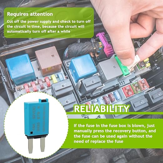 5A 10A 15A 20A 25A 30A DC 12V-32V Manual Reset Circuit Breaker ATM Low Profile T1 Mini Blade Fuses Breakers for Car Trucks Marine Boat RV Solar and More