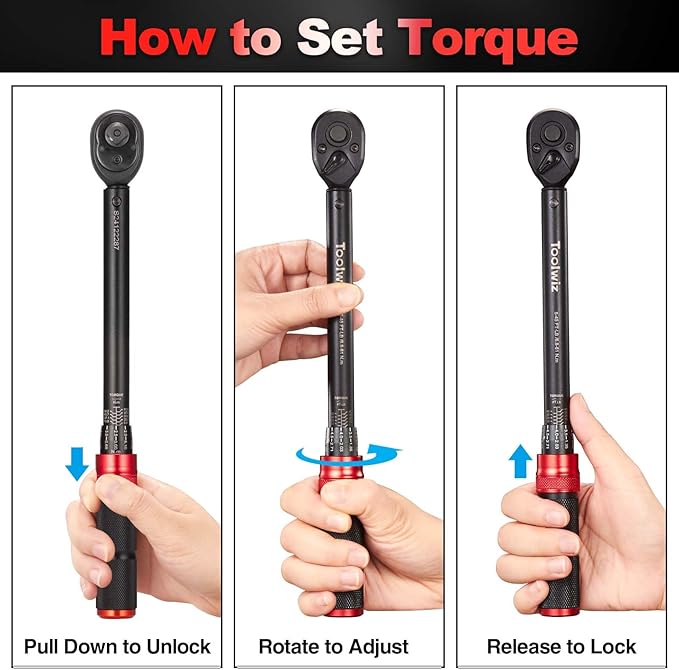 Toolwiz 3/8-Inch Drive Click Torque Wrench 5-45 Ft-Lb/6.8-61 Nm, ±3% High Accuracy Dual Direction Adjustable 72 Tooth Torque Wrenches Tool for Bike, Motorcycle, MTB, Car Repair