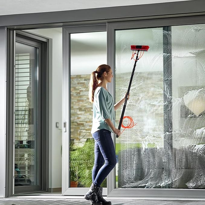 24 FT Water Fed Pole Kit Solar Panel Cleaning Brush, Water Fed Cleaning System w/ 27ft Hose, Outdoor Window Cleaner Solar Panel Cleaning and Washing Tool for Window Glass Solar Panel