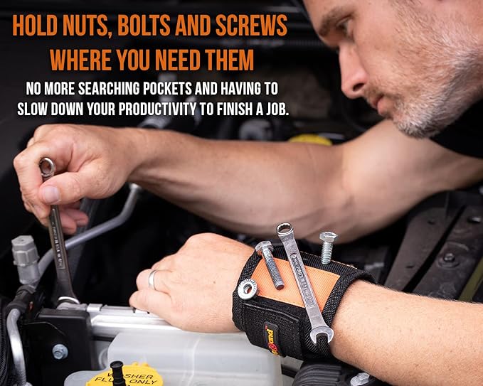 MagBand Magnetic Wristband for Holding Screws, Nails and Drilling Bits - 10 Strong Magnets - Men & Women's Tool Bracelet - Gift Ideas for Dad Husband Handyman or Handy Woman